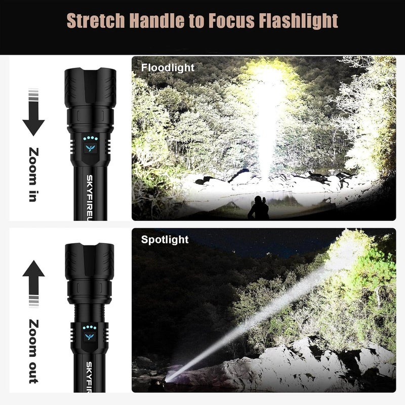 SkyFire Rechargeable Flashlights High Lumens with Ignition Lens,5000mAh Super Bright Flashlight Waterproof LED Tactical Flash Light for Camping Essentials Outdoor Home&Gifts - Image 3